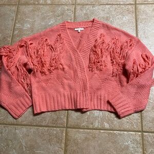 NWT Baevely Fringed Cropped Coral Cardigan Sz XS